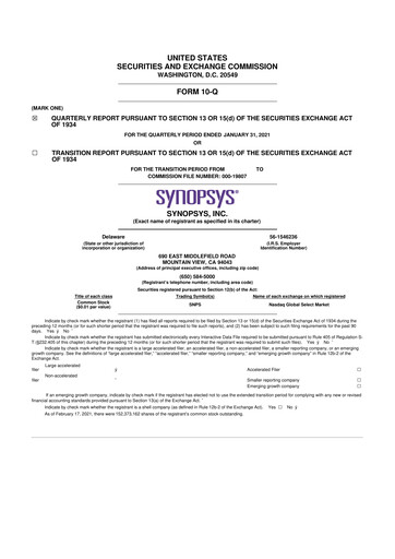 Thumbnail Synopsys 10-Q Quarterly Report FY2021 