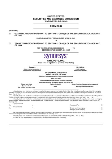 Thumbnail Synopsys 10-Q Quarterly Report FY2022 