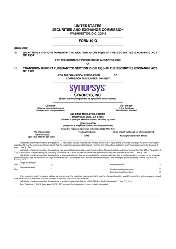 Thumbnail Synopsys 10-Q Quarterly Report FY2023 