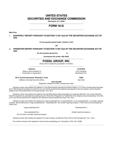 Thumbnail Fossil Group 10-Q Quarterly Report FY2015 