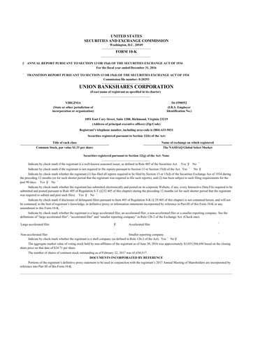 Thumbnail Atlantic Union Bankshares 10-K Annual Report 2016