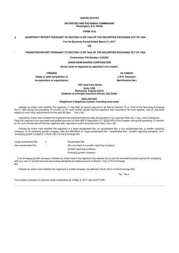 Vorschaubild Atlantic Union Bankshares 10-Q Quartalsbericht 2017 