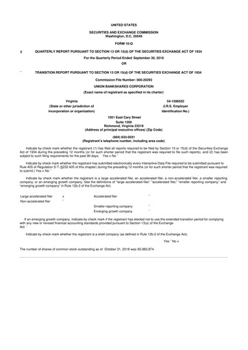 Vorschaubild Atlantic Union Bankshares 10-Q Quartalsbericht 2018 