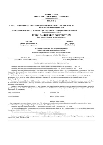 Thumbnail Atlantic Union Bankshares 10-K Annual Report 2018