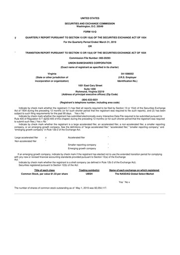 Vorschaubild Atlantic Union Bankshares 10-Q Quartalsbericht 2019 