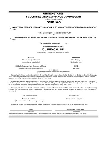 Miniature ICU Medical
 10-Q Rapport trimestriel 2011 