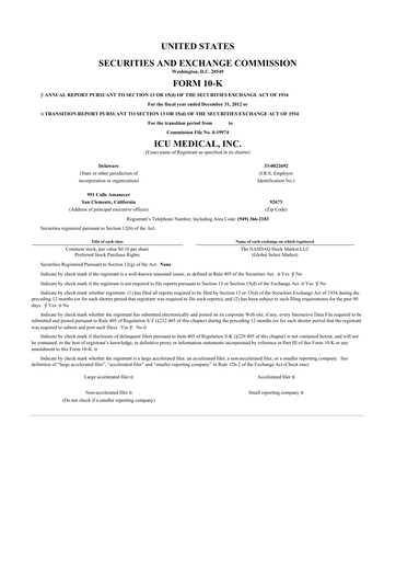 Thumbnail ICU Medical
 10-K Annual Report 2012