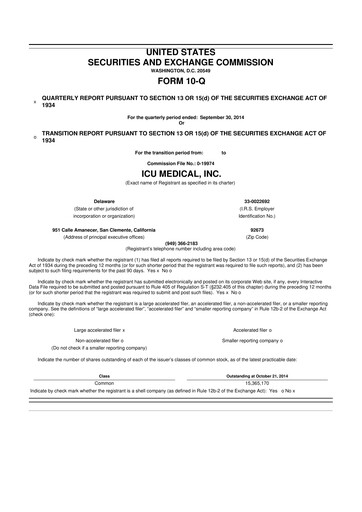 Miniature ICU Medical
 10-Q Rapport trimestriel 2014 