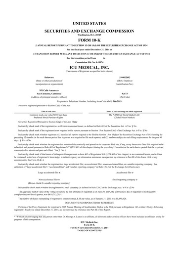 Thumbnail ICU Medical
 10-K Annual Report 2014