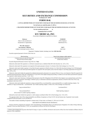 Thumbnail ICU Medical
 10-K Annual Report 2015