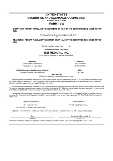 Miniature ICU Medical
 10-Q Rapport trimestriel 2016 
