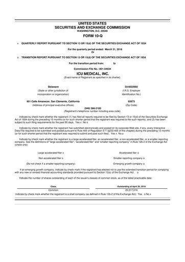 Miniature ICU Medical
 10-Q Rapport trimestriel 2018 