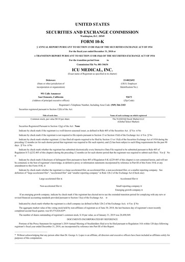 Thumbnail ICU Medical
 10-K Annual Report 2018