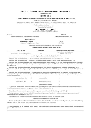 Thumbnail ICU Medical
 10-K Annual Report 2019