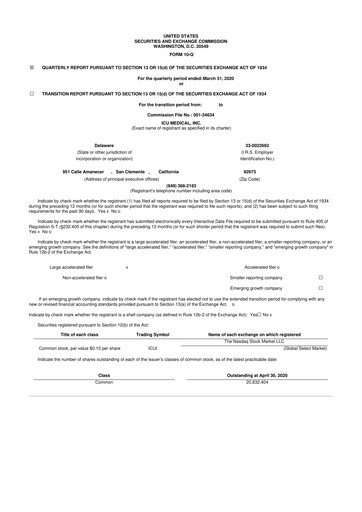 Miniature ICU Medical
 10-Q Rapport trimestriel 2020 