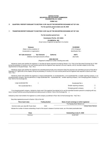 Miniature ICU Medical
 10-Q Rapport trimestriel 2020 