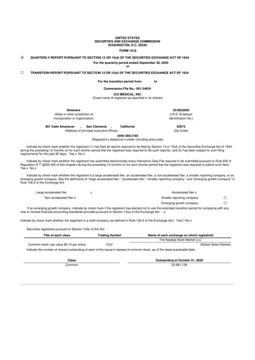 Miniature ICU Medical
 10-Q Rapport trimestriel 2020 