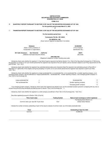 Miniature ICU Medical
 10-Q Rapport trimestriel 2022 