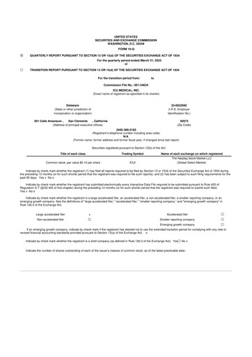 Miniature ICU Medical
 10-Q Rapport trimestriel 2023 