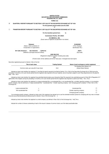 Miniature ICU Medical
 10-Q Rapport trimestriel 2023 
