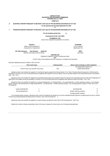 Miniature ICU Medical
 10-Q Rapport trimestriel 2023 