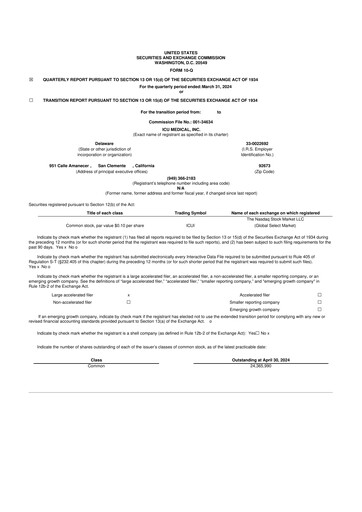 Miniature ICU Medical
 10-Q Rapport trimestriel 2024 