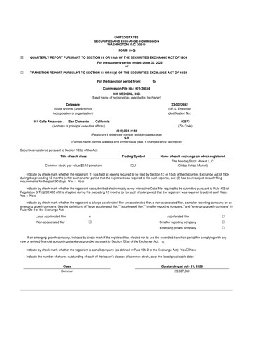 Thumbnail ICU Medical
 10-Q Quarterly Report FY2026 
