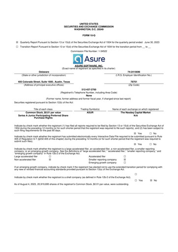 Thumbnail Asure Software
 10-Q Quarterly Report FY 