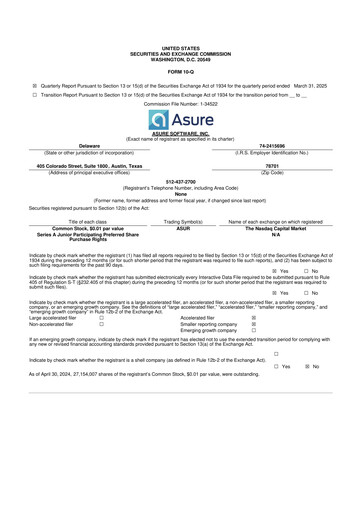 Thumbnail Asure Software
 10-Q Quarterly Report FY 
