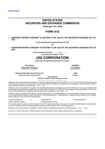 Thumbnail UGI Corporation
 10-Q Quarterly Report FY2019 