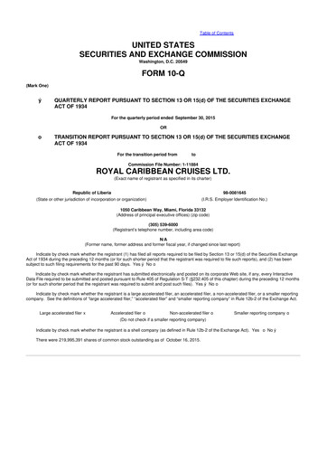 Thumbnail Royal Caribbean Group 10-Q Quarterly Report FY2015 