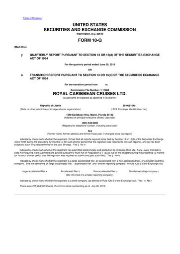 Thumbnail Royal Caribbean Group 10-Q Quarterly Report FY2016 