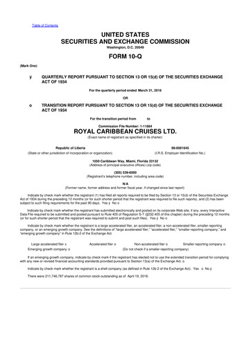 Thumbnail Royal Caribbean Group 10-Q Quarterly Report FY2018 