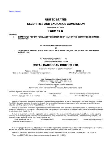 Thumbnail Royal Caribbean Group 10-Q Quarterly Report FY2023 