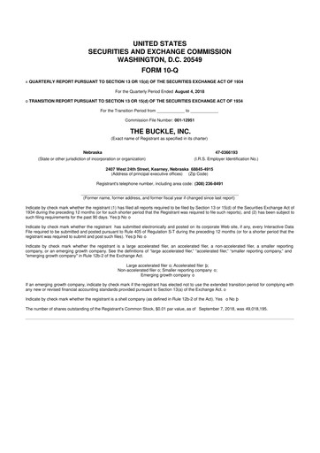 Thumbnail Buckle
 10-Q Quarterly Report FY2018 
