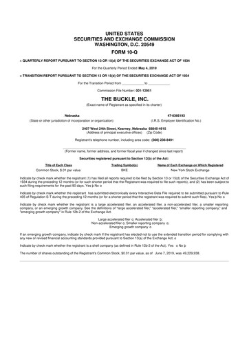 Thumbnail Buckle
 10-Q Quarterly Report FY2019 