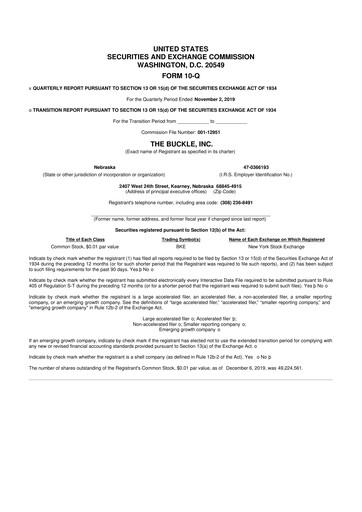 Thumbnail Buckle
 10-Q Quarterly Report FY2019 