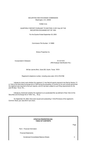 Miniature Stratus Properties 10-Q Rapport trimestriel  