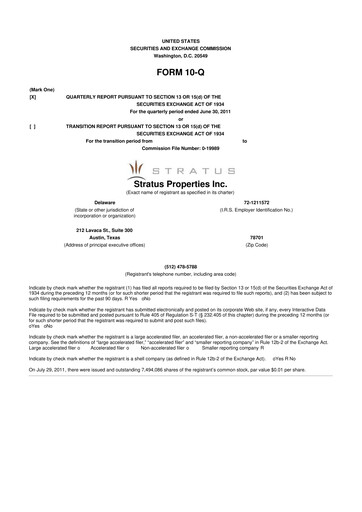 Miniature Stratus Properties 10-Q Rapport trimestriel  