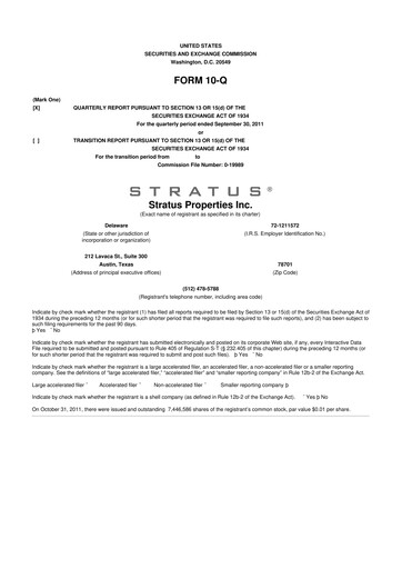 Miniature Stratus Properties 10-Q Rapport trimestriel  