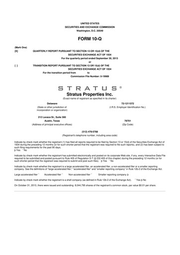 Miniature Stratus Properties 10-Q Rapport trimestriel  