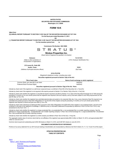 Thumbnail Stratus Properties 10-K Annual Report 2013