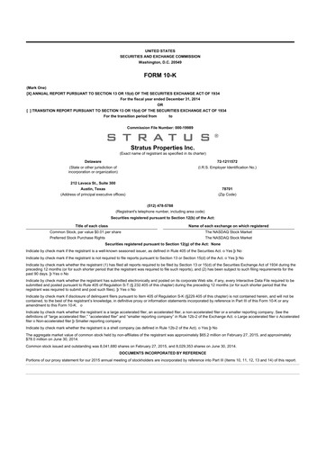 Thumbnail Stratus Properties 10-K Annual Report 2014