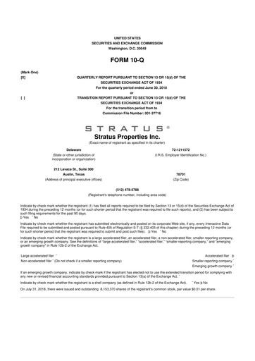 Miniature Stratus Properties 10-Q Rapport trimestriel  