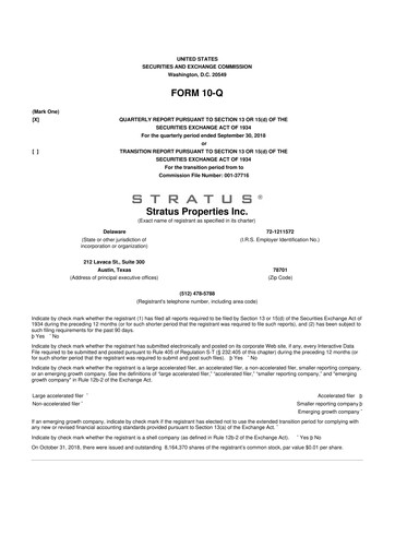 Miniature Stratus Properties 10-Q Rapport trimestriel  