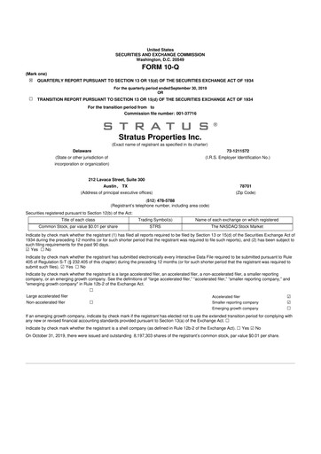 Miniature Stratus Properties 10-Q Rapport trimestriel  