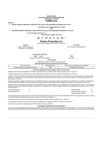 Thumbnail Stratus Properties 10-K Annual Report 2019