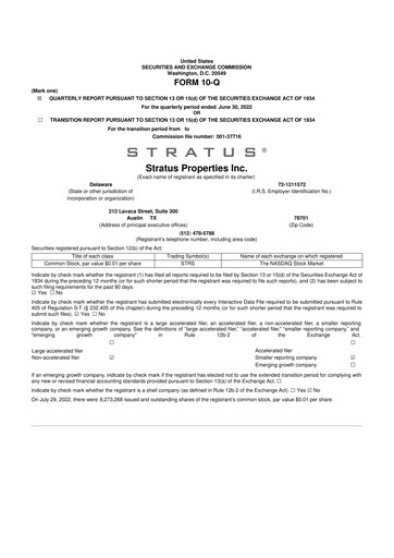 Miniature Stratus Properties 10-Q Rapport trimestriel  