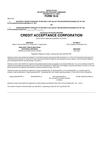 Miniature Credit Acceptance
 10-Q Rapport trimestriel  