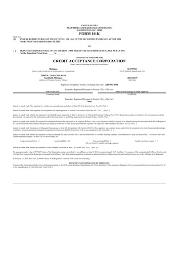 Thumbnail Credit Acceptance
 10-K Annual Report 2012